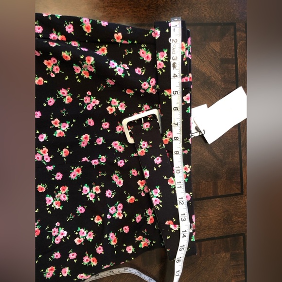 NWT Zara Straight Black Floral Midi Skirt with Belt and Front Slit - Picture 6 of 8